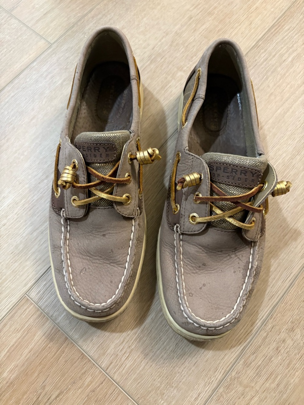 Sperry womens Taupe/Brown Leather Boat Shoes